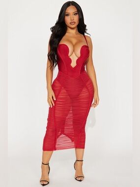 Fashion Nova Analise Bandage Midi Dress - Red
